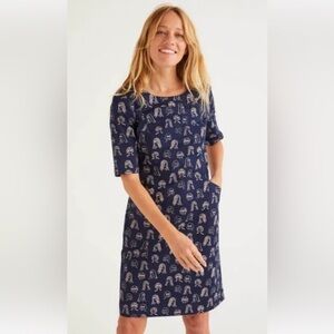 NWT Boden Iona Button Detail navy blue cotton blend "Chit Chat" shift dress
